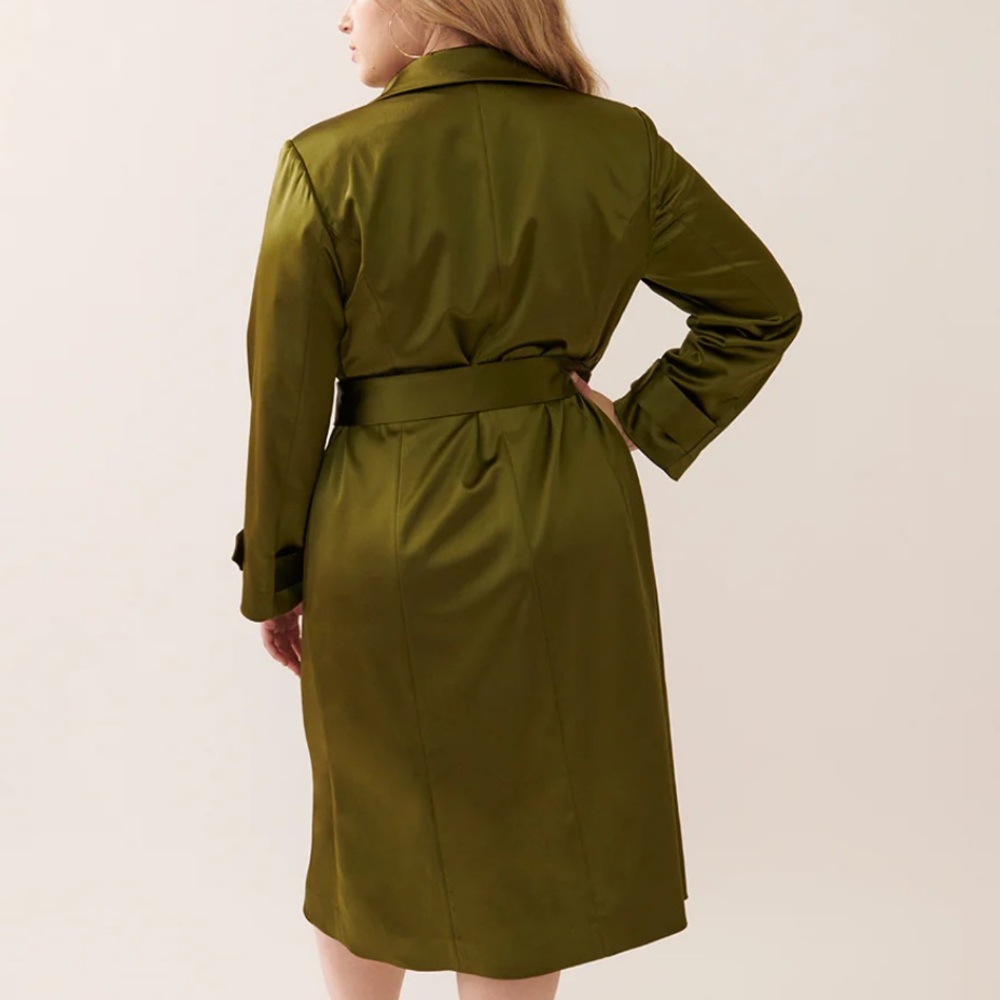 Gabriella Rossetti Caterina Stretch Satin Coat Green Leaf Size 18 - Picture 3 of 9
